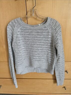 Anthropologie Moth Light Gray Open-Knit Crewneck Sweater Small Medium